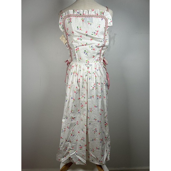 Vintage 70s Bill Tice Sz 14 White Floral Apron Midi Prairie Cottage Dress NWT - Picture 6 of 12